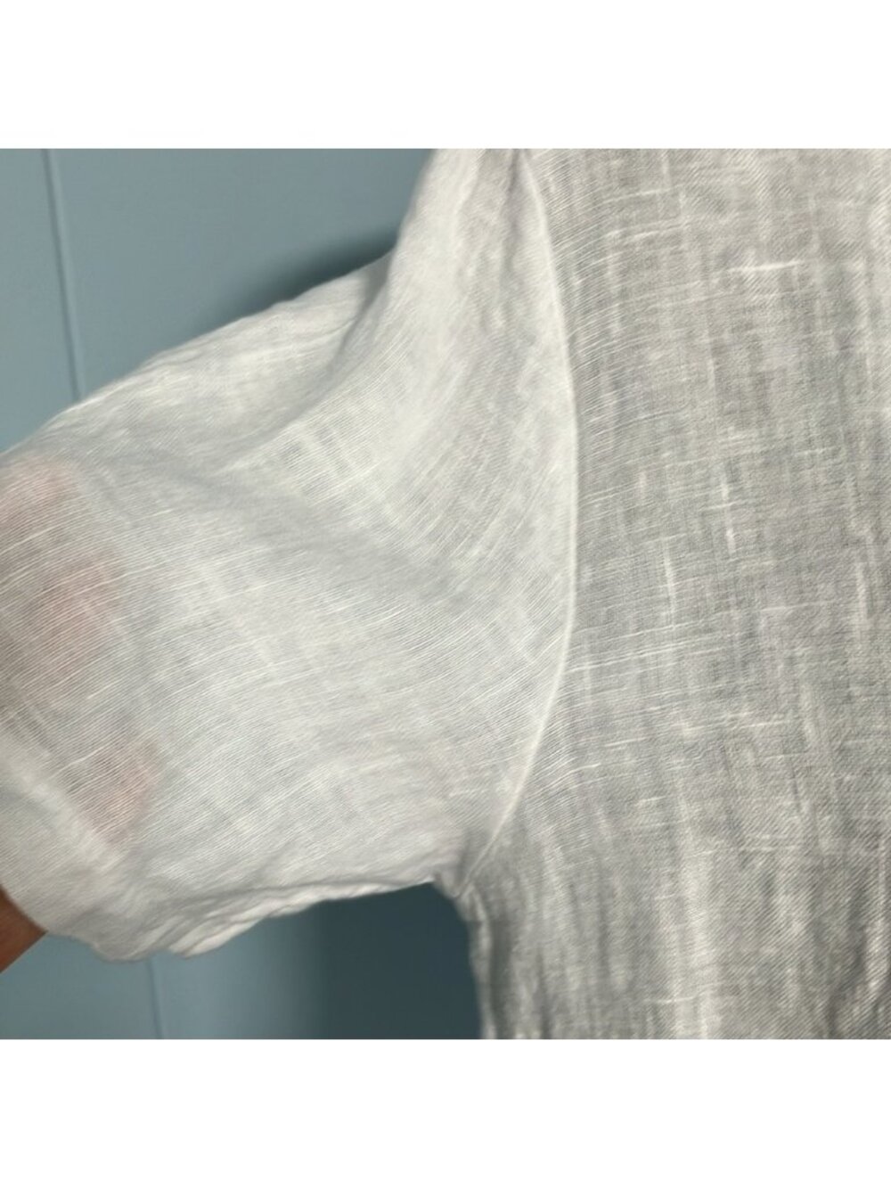 White Linen Lace Trim Short Sleeve Top  Made in Italy - Picture 5 of 6